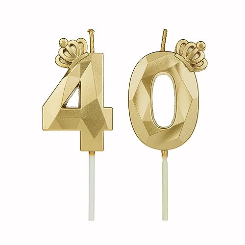 Geburtstagskerzen Zahlen 40 mit Krone，Kerzen Geburtstag für Kuchen geburtstagsdeko, Geburtstag Kerzen Zahlen, Geburtstagskerzen Kinder für Partys, Hochzeiten, Firmenfeiern, Jubiläen (Gold #40) von DTXLX