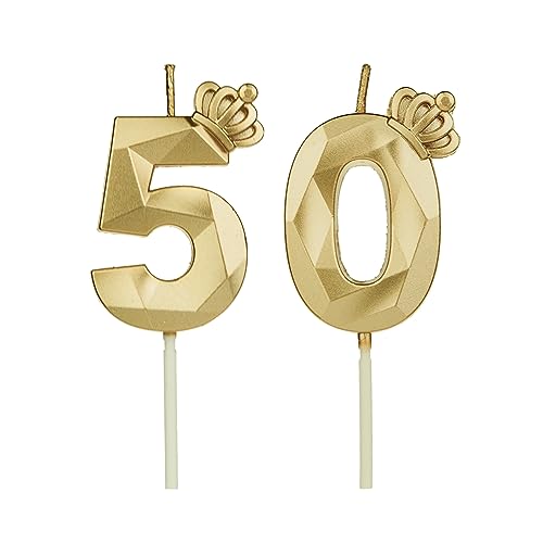 Geburtstagskerzen Zahlen 50 mit Krone，3D Kerzen Geburtstag für Kuchen geburtstagsdeko, Geburtstag Kerzen Zahlen, Geburtstagskerzen Kinder für Partys, Hochzeiten, Firmenfeiern, Jubiläen (Gold, #50) von DTXLX