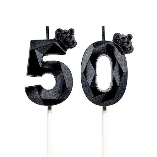 Geburtstagskerzen Zahlen 50 mit Krone，Kerzen Geburtstag für Kuchen geburtstagsdeko, Geburtstag Kerzen Zahlen, Geburtstagskerzen Kinder für Partys, Hochzeiten, Firmenfeiern, Jubiläen (Schwarz #50) von DTXLX