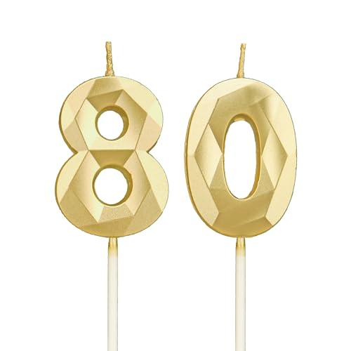 Geburtstagskerzen Zahlen 80，3D Gold Kerzen Geburtstag für Kuchen geburtstagsdeko, Geburtstag Kerzen Zahlen, Geburtstagskerzen Kinder für Partys, Hochzeiten, Firmenfeiern, Jubiläen (Gold, 80) von DTXLX