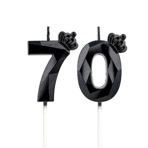 Geburtstagskerzen Zahlen 70 mit Krone，3D Kerzen Geburtstag für Kuchen geburtstagsdeko, Geburtstag Kerzen Zahlen, Geburtstagskerzen Kinder für Partys, Hochzeiten, Firmenfeiern, Jubiläen (Schwarz, #70) von DTXLX