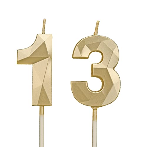 Geburtstagskerzen Zahlen13，3D Gold Kerzen Geburtstag für Kuchen geburtstagsdeko, Geburtstag Kerzen Zahlen, Geburtstagskerzen Kinder für Partys, Hochzeiten, Firmenfeiern, Jubiläen (Gold, 13) von DTXLX