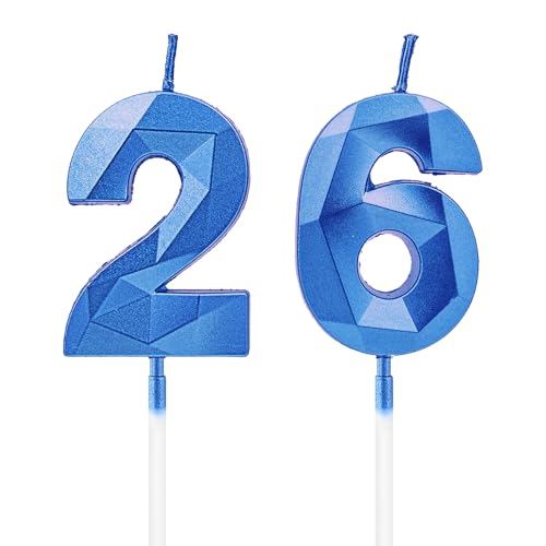 Kerzen zum 26. Geburtstag, saphirblaue Zahlenkerzen, Geburtstagsdekoration, Happy Birthday-Kuchenaufsätze, für Geburtstagsfeiern, Hochzeiten, Firmenjubiläen Kerzen zum 26. Geburtstag, saphirblaue Zahlenkerzen, Geburtstagsdekoration, Happy Birthday-Kuchenaufsätze, für Geburtstagsfeiern, Hochzeiten, Firmenjubiläen von DTXLX