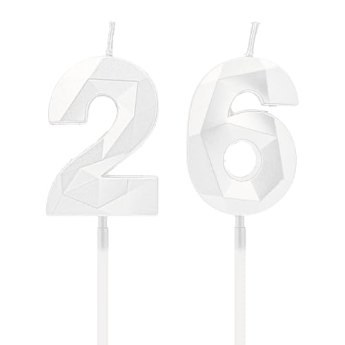 Kerzen zum 26. Geburtstag, weiße Zahlenkerzen, Geburtstagsdekoration, Happy Birthday-Kuchenaufsätze, für Geburtstagsfeiern, Hochzeiten, Firmenjubiläen Kerzen zum 26. Geburtstag, weiße Zahlenkerzen, Geburtstagsdekoration, Happy Birthday-Kuchenaufsätze, für Geburtstagsfeiern, Hochzeiten, Firmenjubiläen von DTXLX