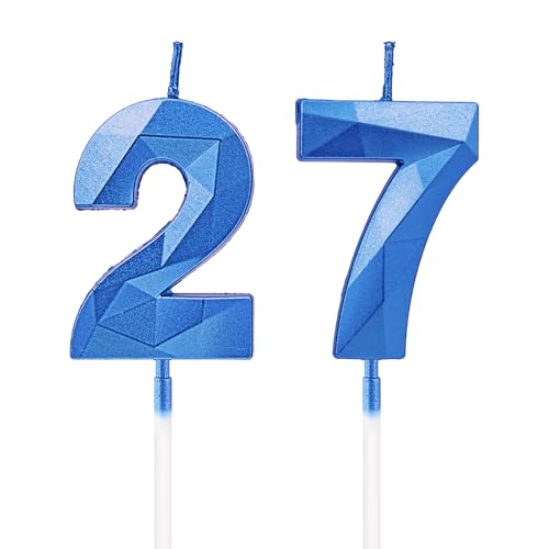 Kerzen zum 27. Geburtstag, saphirblaue Zahlenkerzen, Geburtstagsdekoration, Happy Birthday-Kuchenaufsätze, für Geburtstagsfeiern, Hochzeiten, Firmenjubiläen Kerzen zum 27. Geburtstag, saphirblaue Zahlenkerzen, Geburtstagsdekoration, Happy Birthday-Kuchenaufsätze, für Geburtstagsfeiern, Hochzeiten, Firmenjubiläen von DTXLX