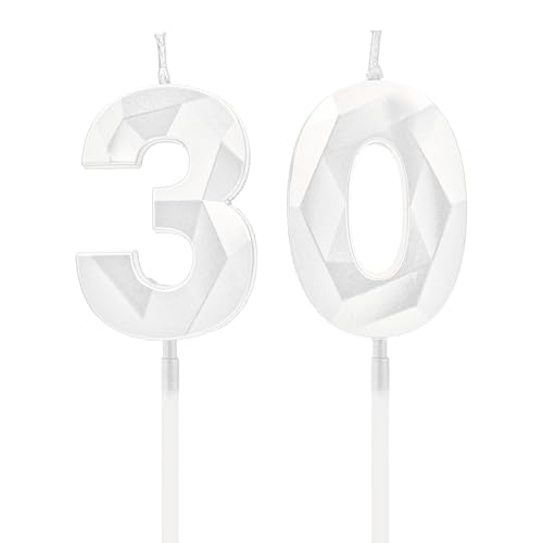 Kerzen zum 30. Geburtstag, weiße Zahlenkerzen, Geburtstagsdekoration, Happy Birthday-Kuchenaufsätze, für Geburtstagsfeiern, Hochzeiten, Firmenjubiläen Kerzen zum 30. Geburtstag, weiße Zahlenkerzen, Geburtstagsdekoration, Happy Birthday-Kuchenaufsätze, für Geburtstagsfeiern, Hochzeiten, Firmenjubiläen von DTXLX
