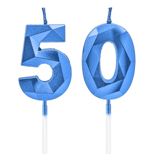 Kerzen zum 50. Geburtstag, saphirblaue Zahlenkerzen, Geburtstagsdekoration, Happy Birthday-Kuchenaufsätze, für Geburtstagsfeiern, Hochzeiten, Firmenjubiläen Kerzen zum 50. Geburtstag, saphirblaue Zahlenkerzen, Geburtstagsdekoration, Happy Birthday-Kuchenaufsätze, für Geburtstagsfeiern, Hochzeiten, Firmenjubiläen von DTXLX