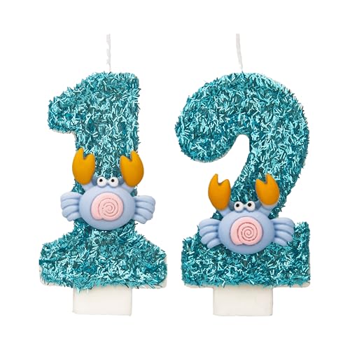 Krabben Geburtstagskerzen 12 Zahlen, 3D Blau 12st Geburtstagskerzen für Kuchen, handgemachte Glitter glänzend Geburtstag Kuchentopper - Perfekt für Thematische Geburtstagsfei Krabben Geburtstagskerzen 12 Zahlen, 3D Blau 12st Geburtstagskerzen für Kuchen, handgemachte Glitter glänzend Geburtstag Kuchentopper - Perfekt für Thematische Geburtstagsfei von DTXLX