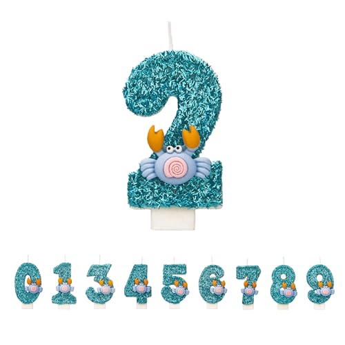 Krabben Geburtstagskerzen 2 Zahlen, 3D Blau 2st Geburtstagskerzen für Kuchen, handgemachte Glitter glänzend Geburtstag Kuchentopper - Perfekt für Thematische Geburtstagsfei Krabben Geburtstagskerzen 2 Zahlen, 3D Blau 2st Geburtstagskerzen für Kuchen, handgemachte Glitter glänzend Geburtstag Kuchentopper - Perfekt für Thematische Geburtstagsfei von DTXLX