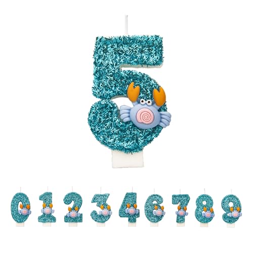 Krabben Geburtstagskerzen 5 Zahlen, 3D Blau 5st Geburtstagskerzen für Kuchen, handgemachte Glitter glänzend Geburtstag Kuchentopper - Perfekt für Thematische Geburtstagsfei Krabben Geburtstagskerzen 5 Zahlen, 3D Blau 5st Geburtstagskerzen für Kuchen, handgemachte Glitter glänzend Geburtstag Kuchentopper - Perfekt für Thematische Geburtstagsfei von DTXLX