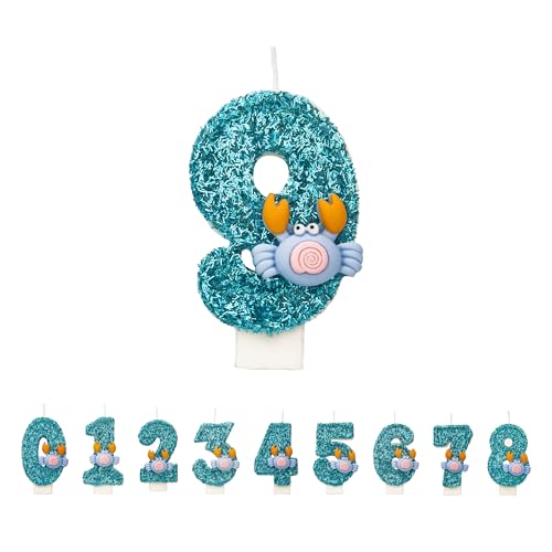 Krabben Geburtstagskerzen 9 Zahlen, 3D Blau 9st Geburtstagskerzen für Kuchen, handgemachte Glitter glänzend Geburtstag Kuchentopper - Perfekt für Thematische Geburtstagsfei Krabben Geburtstagskerzen 9 Zahlen, 3D Blau 9st Geburtstagskerzen für Kuchen, handgemachte Glitter glänzend Geburtstag Kuchentopper - Perfekt für Thematische Geburtstagsfei von DTXLX