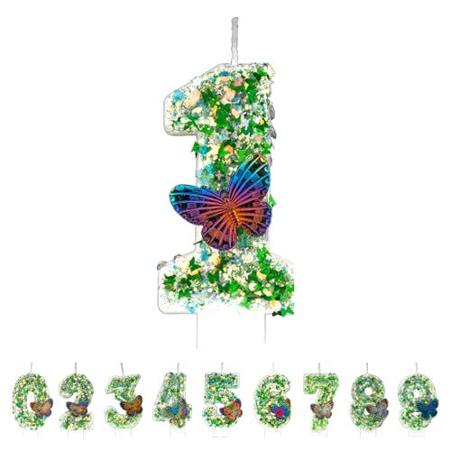 Schmetterling Nummer 1 Kerzen, Grün 1. Geburtstag Kerzen für Kuchen, Handgemachte Glitzer Glänzende Happy Birthday Cake Topper - Perfekt für Mottogeburtstagsfeiern Schmetterling Nummer 1 Kerzen, Grün 1. Geburtstag Kerzen für Kuchen, Handgemachte Glitzer Glänzende Happy Birthday Cake Topper - Perfekt für Mottogeburtstagsfeiern von DTXLX