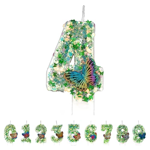 Schmetterling Zahl 4 Kerzen, Grün 4. Geburtstag Kerzen für Kuchen, Handgemachte Glitzer Glänzende Happy Birthday Cake Topper - Perfekt für Mottogeburtstagsfeiern Schmetterling Zahl 4 Kerzen, Grün 4. Geburtstag Kerzen für Kuchen, Handgemachte Glitzer Glänzende Happy Birthday Cake Topper - Perfekt für Mottogeburtstagsfeiern von DTXLX