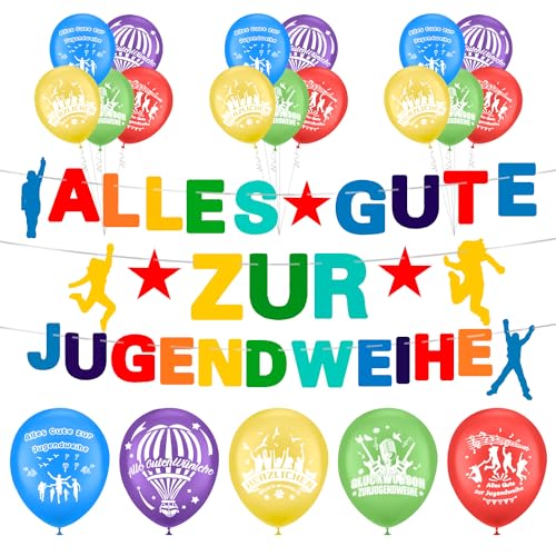 Alles Gute zur Jugendweihe Girlande, Alles Gute zur Jugendweihe Banner, Jugendweihe Girlande Banner + 20 Stück Jugendweihe Deko Luftballons, für Junge Mädchen Erwachsene Partyfeiern von DTXYBC