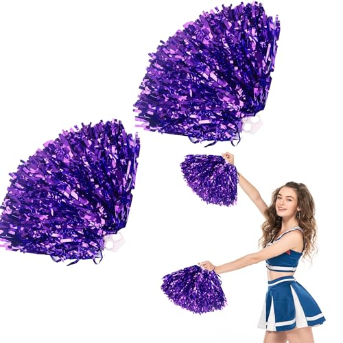 Cheerleader Pompons Handblumen, 2 Stück Cheerleading Pompons, Metallfolie Cheerleading Pom Poms, Cheer Poms mit Griff, für Ballspiele, Tänze, WM-Fußballfans Jubeln Kinder Erwachsene von DTXYBC
