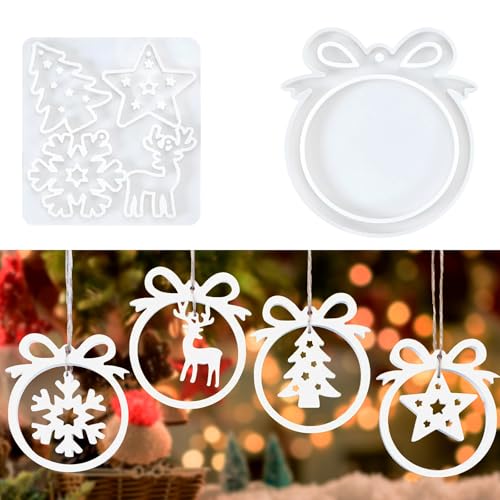 2 Stück Silikonformen Gießformen Weihnachten, Silikonformen Gießformen, Silikon Gießform Anhänger, Giessformen für Weihnachtsbaum, Schneeflocken, Stern und Elch Muster, Weihnachtsdekorationen 2 Stück Silikonformen Gießformen Weihnachten, Silikonformen Gießformen, Silikon Gießform Anhänger, Giessformen für Weihnachtsbaum, Schneeflocken, Stern und Elch Muster, Weihnachtsdekorationen von DTXYBC