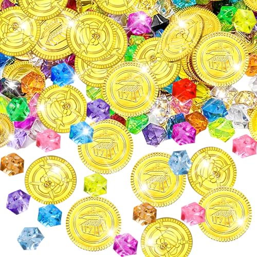 200 Stück Piratenschatz, 100 Stücke Piraten Edelsteine und 100 Stücke Piraten Goldmünzen, Piratenschatz Spielzeug Kinder, Edelsteine Piraten Deko, für Schatzkiste, Schatzsuche & Kindergeburtstag 200 Stück Piratenschatz, 100 Stücke Piraten Edelsteine und 100 Stücke Piraten Goldmünzen, Piratenschatz Spielzeug Kinder, Edelsteine Piraten Deko, für Schatzkiste, Schatzsuche & Kindergeburtstag von DTXYBC