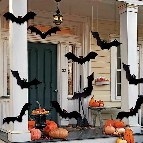 DTYDECLE 12 Stück Halloween Hängende Fledermaus, Hanging Bats Gruselige Schwarze Fledermaus mit leuchtenden Augen für Halloween Party Outdoor Dekoration von DTYDECLE