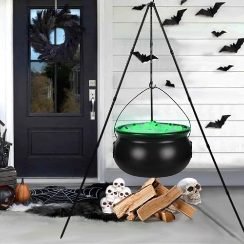 DTYDECLE Halloween Große Hexenkessel, Großer Hexenkessel mit 130 cm Dreibein Schwarz Kunststoff Großer Süßigkeiten Hexen Kessel für Halloween Haus Party Deko von DTYDECLE