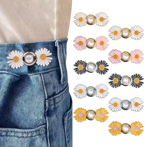 DTYGUIXE 10 Stück Hosenbund Enger Machen, Knöpfe Hosen Enger Machen, Verstellbarer Jeansknöpfe, Hosenverkleinerung, Hosen Enger Machen Clip, Gänseblümchenblumen Hosenknöpfe für Jeans, Tops, Jacken von DTYGUIXE