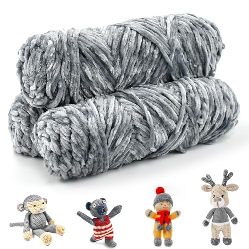 DTYGUIXE 3 Rolle Chenille Garn, 3mm Häkelgarn, Flauschige Weich Chenille Wolle, Samt Velvet Plüschwolle, Hellgrau Strickgarn zur Herstellung einer Vielzahl von Artikeln wie Decken, Schals, Pullover von DTYGUIXE