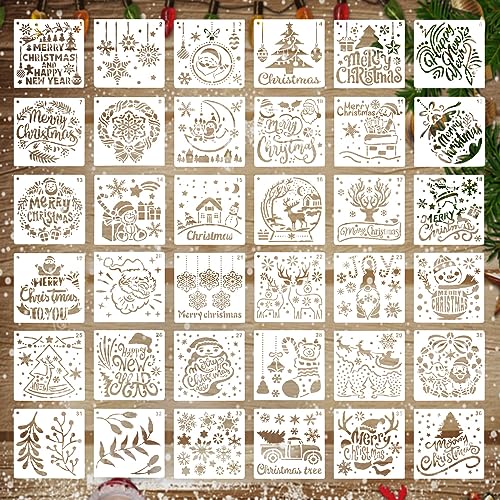 DTYGUIXE 36 Stück Weihnachten Schablonen Malschablonen Wiederverwendbare Zeichenschablonen Kunststoff Malerei Schablonen Vorlage Plastikschablonen für Fenster, Tür, Malen Scrapbooking, Stempel Album von DTYGUIXE