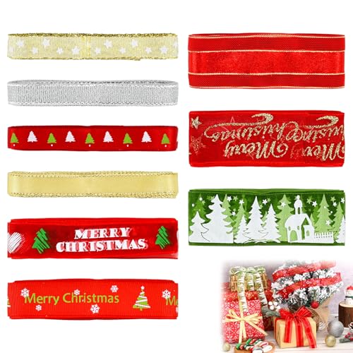 DYTGUIXE 9 Rollen Weihnachtsbänder, Weihnachten Geschenkband, Schleifenband Hochzeit, 3 Größen Ripsband, Deko Stoffband, Satinband, Weihnachten Dekobänder für Geschenkboxen, Taschen und Vasen, Karten DYTGUIXE 9 Rollen Weihnachtsbänder, Weihnachten Geschenkband, Schleifenband Hochzeit, 3 Größen Ripsband, Deko Stoffband, Satinband, Weihnachten Dekobänder für Geschenkboxen, Taschen und Vasen, Karten von DTYGUIXE