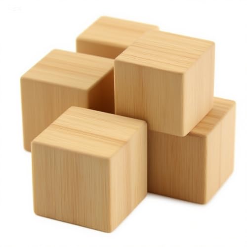 DTmasao 100 Stück unlackierte Holzblöcke zum Basteln, einfache Holzblöcke für Babyparty, kleine Blanko-Holzblöcke, Stiel, Gebäude, Birkenholzwürfel zum Basteln, 100 Stück von DTmasao