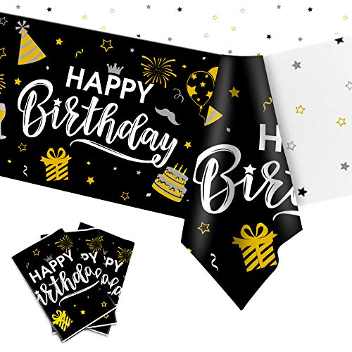 Tischdecke für Geburtstagsparty, 3 Stück, schwarz und gold, Happy Birthday, Tischdecke, Kunststoff Einweg-Tischdecke 90., 80., 70., 60., 50., 40., 30. Geburtstag, Party-Dekorationen, 137,2 x 274,3 cm Tischdecke für Geburtstagsparty, 3 Stück, schwarz und gold, Happy Birthday, Tischdecke, Kunststoff Einweg-Tischdecke 90., 80., 70., 60., 50., 40., 30. Geburtstag, Party-Dekorationen, 137,2 x 274,3 cm von DUAIAI