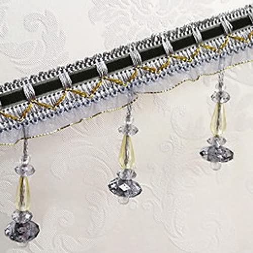 DUANGYMM Fransenbesatz Quaste, Vorhangspitze, 12 Yards Kristall Perlen Braid Perlen Anhänger Quaste Trim Fringe Vorhang Quaste Nähen Lampenschirme Dekorative(Gray) von DUANGYMM
