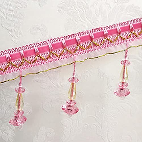 DUANGYMM Fransenbesatz Quaste, Vorhangspitze, 12 Yards Kristall Perlen Braid Perlen Anhänger Quaste Trim Fringe Vorhang Quaste Nähen Lampenschirme Dekorative(Pink) von DUANGYMM