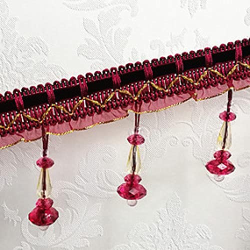 DUANGYMM Fransenbesatz Quaste, Vorhangspitze, 12 Yards Kristall Perlen Braid Perlen Anhänger Quaste Trim Fringe Vorhang Quaste Nähen Lampenschirme Dekorative(Red) von DUANGYMM