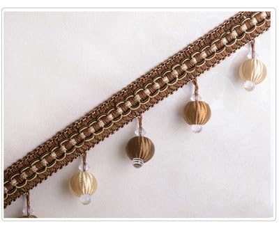 DUANGYMM Fransenbesatz Quaste, Vorhangspitze, 12 Yards Perlen Anhänger Hängen Ball Fringe Trim Hause Vorhang Sofa Spitze Trim(Deep Brown) von DUANGYMM