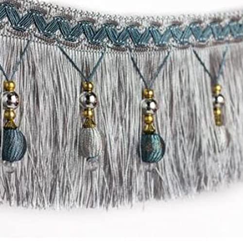 DUANGYMM Fransenbesatz Quaste, Vorhangspitze, 12 Yards Vorhang Dekorativer Zopf Perlenanhänger Quaste Fransenbesatz for Nähen Basteln Heimdekoration DIY Party Hängen(Gray) von DUANGYMM