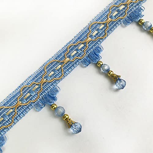 DUANGYMM Fransenbesatz Quaste, Vorhangspitze, 12 Yards Vorhangbesatz for Aufhängen, Kristallperlen, Quaste, Fransen, Lampenschirme, dekorative Zopfbesatz, Heimdekoration, Nähen, Basteln(Blue) von DUANGYMM