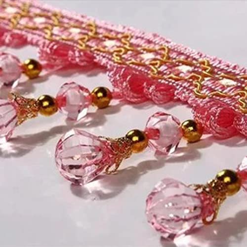 DUANGYMM Fransenbesatz Quaste, Vorhangspitze, 12 Yards Vorhangbesatz for Aufhängen, Kristallperlen, Quaste, Fransen, Lampenschirme, dekorative Zopfbesatz, Heimdekoration, Nähen, Basteln(Pink) von DUANGYMM