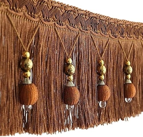 DUANGYMM Fransenbesatz Quaste, Vorhangspitze, 12 Yards geflochtene Perlen Fransen hängen Ball Trim for Vorhang Tischkante Nähen Trimmen(Brown) von DUANGYMM
