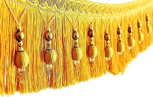 DUANGYMM Fransenbesatz Quaste, Vorhangspitze, 12 Yards geflochtene Perlen Fransen hängen Ball Trim for Vorhang Tischkante Nähen Trimmen(Yellow) von DUANGYMM
