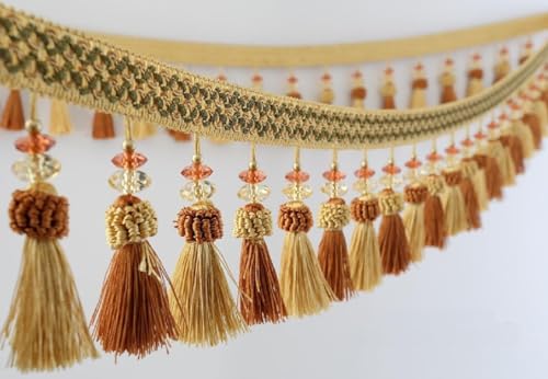 DUANGYMM Fransenbesatz Quaste, Vorhangspitze, 2 Meter Zopf Perlen Anhänger Fransenbesatz for Nähen Handwerk Home Vorhang Sofa Dekoratives Band(Cream Colour) von DUANGYMM