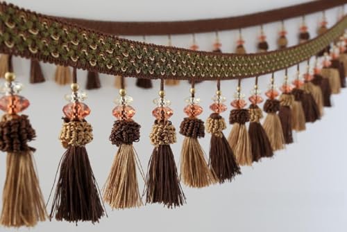 DUANGYMM Fransenbesatz Quaste, Vorhangspitze, 2 Meter Zopf Perlen Anhänger Fransenbesatz for Nähen Handwerk Home Vorhang Sofa Dekoratives Band(Dark Brown) von DUANGYMM