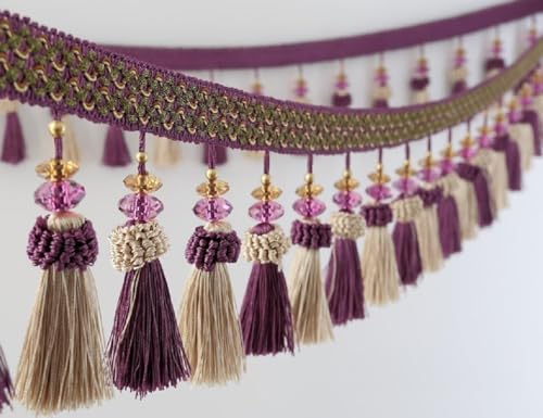 DUANGYMM Fransenbesatz Quaste, Vorhangspitze, 2 Meter Zopf Perlen Anhänger Fransenbesatz for Nähen Handwerk Home Vorhang Sofa Dekoratives Band(Purple) von DUANGYMM