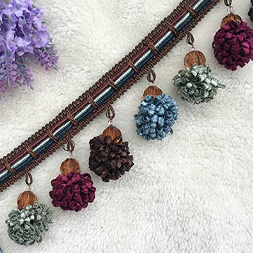 DUANGYMM Fransenbesatz Quaste, Vorhangspitze, 2 Meter hängende Ballquaste Fransen for Vorhang Sofa Band Spitzenbesatz Nähen Handwerk Home Hochzeit Party Dekor(Brown) von DUANGYMM