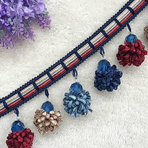 DUANGYMM Fransenbesatz Quaste, Vorhangspitze, 2 Meter hängende Ballquaste Fransen for Vorhang Sofa Band Spitzenbesatz Nähen Handwerk Home Hochzeit Party Dekor(Dark Blue) von DUANGYMM