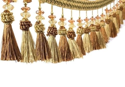 DUANGYMM Fransenbesatz Quaste, Vorhangspitze, 6 Yards Nähen Vorhang Trim Hängen Perlen Fringe Zimmer Dekorative Trimmen Spitze Tisch Sofa Decor(OneColor) von DUANGYMM