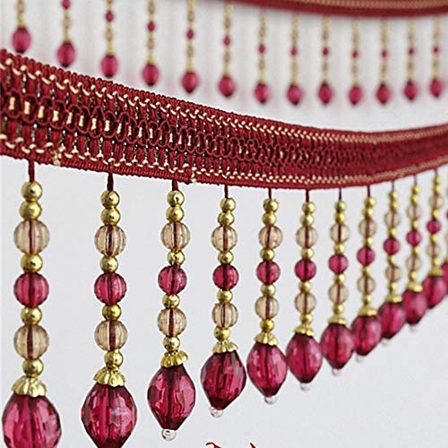 DUANGYMM Fransenbesatz Quaste, Vorhangspitze, Fransenbesatz, geflochten, for Aufhängen, Perlen, Bandbesatz, Tischdecke, DIY, Kostüm, Basteln, 1 Meter(Rose Red) von DUANGYMM