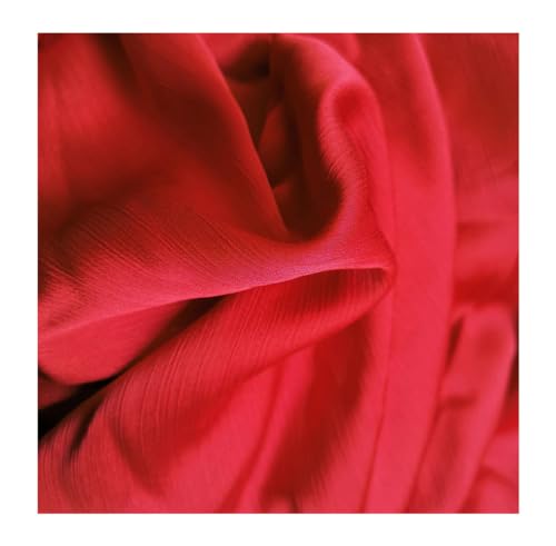 DUANGYMM Seidenstoff, Satinstoff, Polyester Crinkled Satin Chiffon Stoff 1,5 Meter Breite Multicolor 1-10 Meter Länge(1 Red,2Meters X 1.5Meter) von DUANGYMM