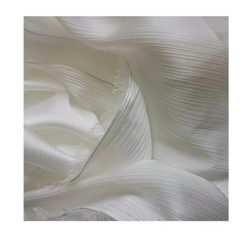 DUANGYMM Seidenstoff, Satinstoff, Polyester Crinkled Satin Chiffon Stoff 1,5 Meter Breite Multicolor 1-10 Meter Länge(6 White,5Meters X 1.5Meter) von DUANGYMM