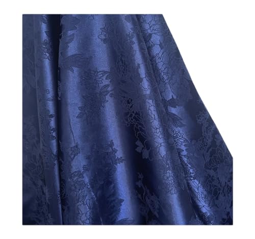 DUANGYMM Seidenstoff, Satinstoff, Polyester-Jacquard-Satin, Bestickt, 150 cm, Mehrfarbig, for Kleiderpolster, 150 cm x M(19 Navy Blue,150cmx10M) von DUANGYMM