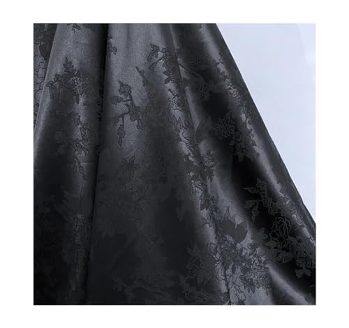 DUANGYMM Seidenstoff, Satinstoff, Polyester-Jacquard-Satin, Bestickt, 150 cm, Mehrfarbig, for Kleiderpolster, 150 cm x M(28 Black,150cmx10M) von DUANGYMM