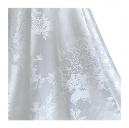 DUANGYMM Seidenstoff, Satinstoff, Polyester-Jacquard-Satin, Bestickt, 150 cm, Mehrfarbig, for Kleiderpolster, 150 cm x M(White9,150cmx10M) von DUANGYMM